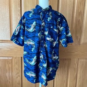 Eddie Bauer Vibrant Blue Fish Print Men's Shirt